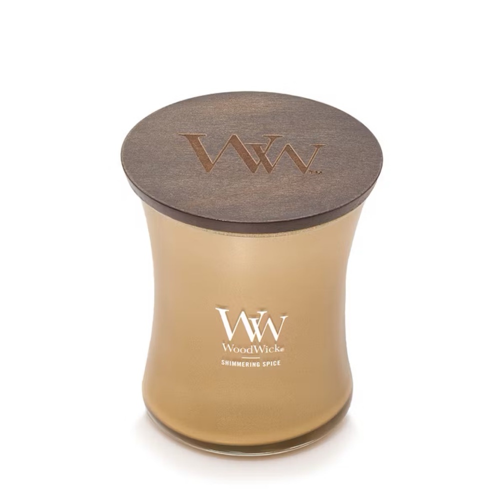 Woodwick Shimmering Spice Candle - Brown and Cream